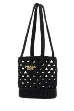 Prada Bag Black Straw Tan Handbag Black Tan